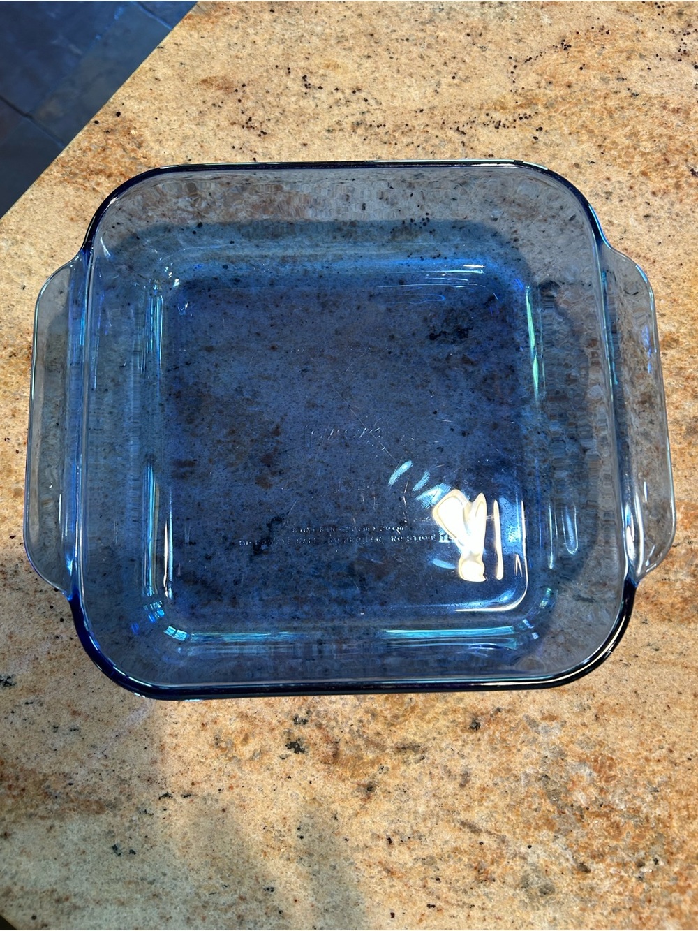 Pyrex #222 R Cobalt Blue Square Baker Dish 8”x8”x2” molded handles 2 Qt capacity